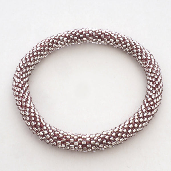 Beaded Bracelet - Silver & Pink Thread