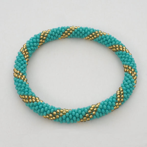 Beaded Bracelet - Turquoise & Shiny Gold