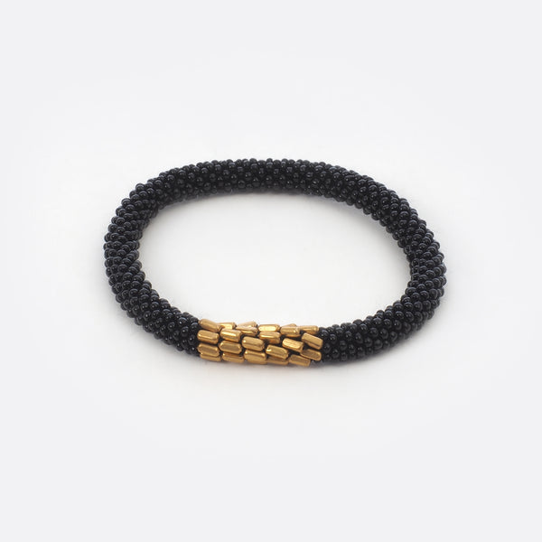 Beaded Bracelet With Brass - Black