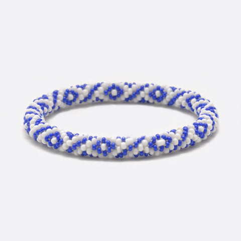 Beaded Bracelet - Blue & White Square