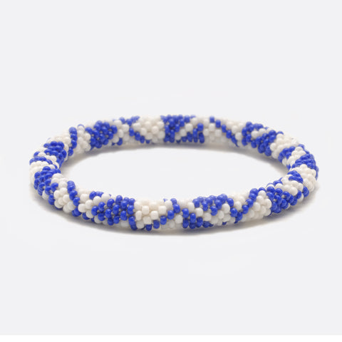 Beaded Bracelet - Blue & White Triangle