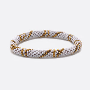 Beaded Bracelet - White & Gold Lines