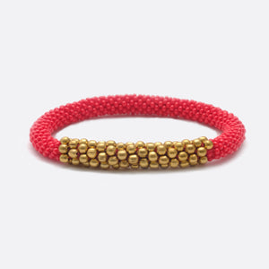 Beaded Bracelet With Brass - Red & Golden Power