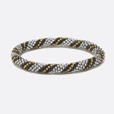 Beaded Bracelet - Silver & Black & Gold Lines