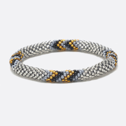 Beaded Bracelet - Silver & Gold & Black Flash