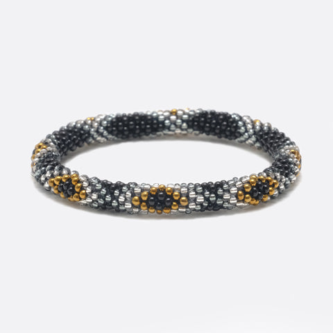 Beaded Bracelet - Black & Silver & Gold Snake