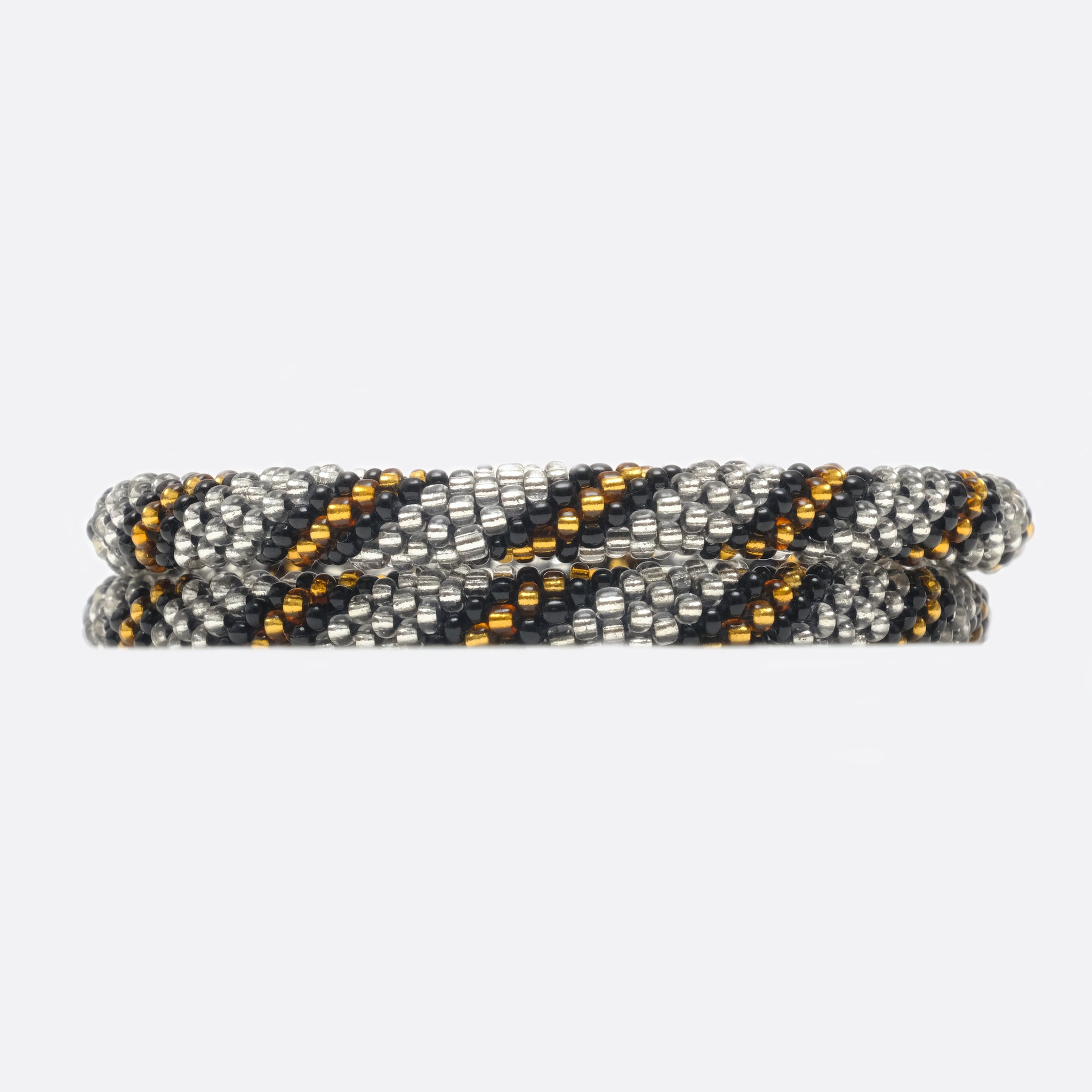 Beaded Bracelet Set - Silver & Gold & Black Lines