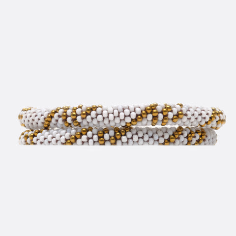 Beaded Bracelet Set - White & Gold Lines