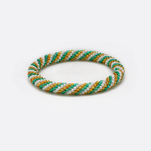Beaded Bracelet - Green & White & Golden Lines