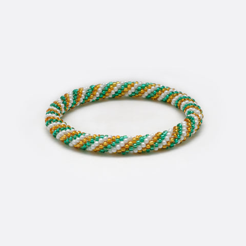 Beaded Bracelet - Green & White & Golden Lines