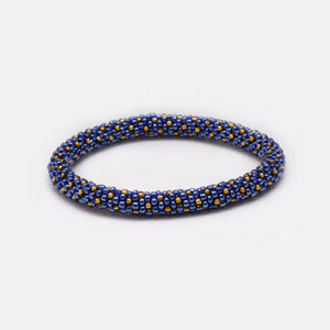 Beaded Bracelet - Shiny Blue & Golden Dots