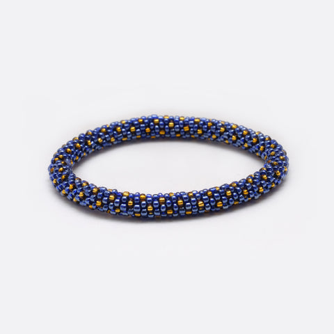 Perlenarmband - Glänzende blaue und goldene Punkte