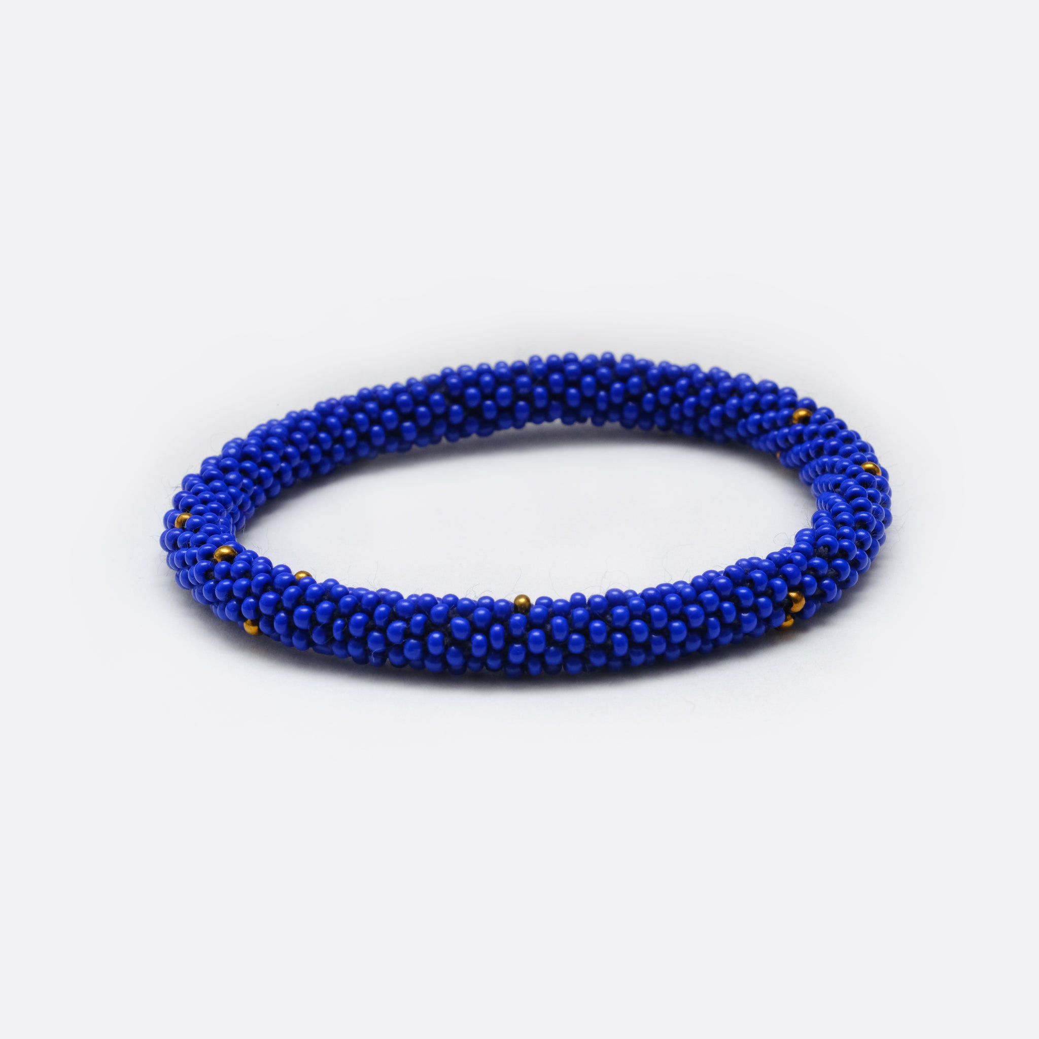 Beaded Bracelet - Old Blue & Golden Dots