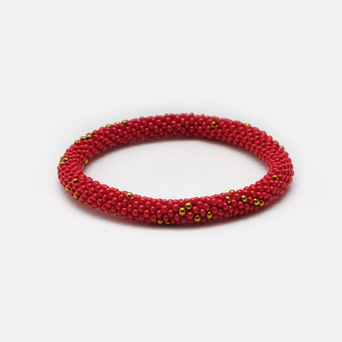 Beaded Bracelet - A Red & Golden Dots