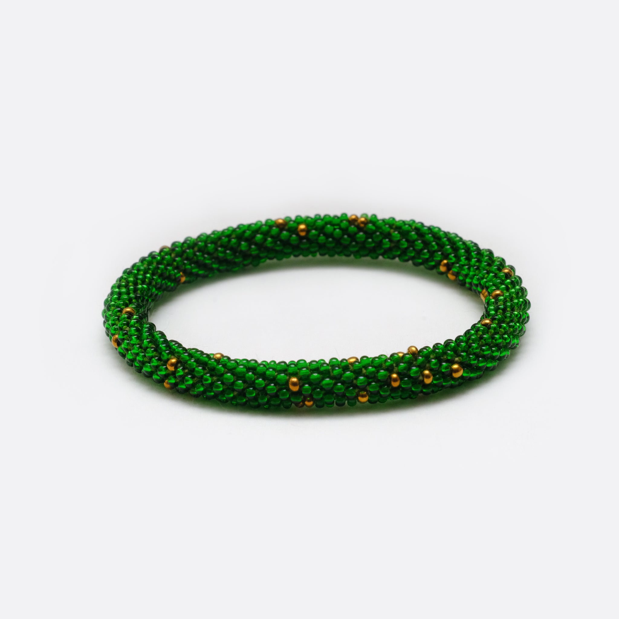 Beaded Bracelet - Shiny Green & Golden Dots