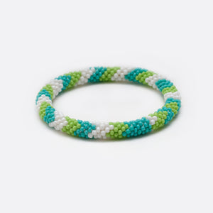 Beaded Bracelet - Light Blue & Green & White Flash