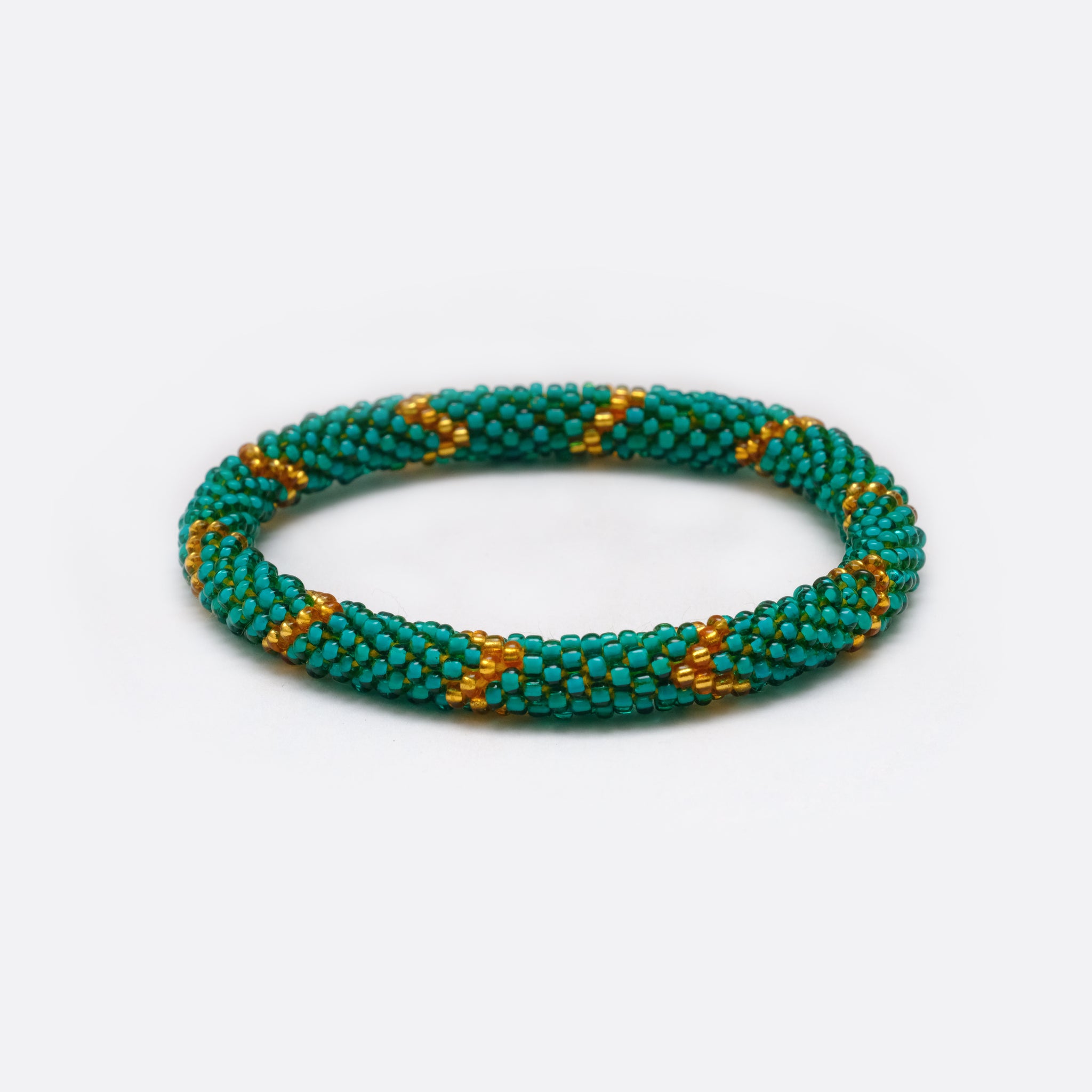 Beaded Bracelet - Shiny Green & Golden Flash