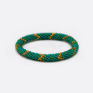 Beaded Bracelet - Shiny Green & Golden Flash