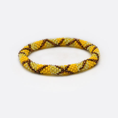 Beaded Bracelet - Yellow & Brown Cross