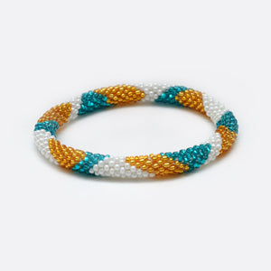 Beaded Bracelet - Gold & White & Turquoise Shiny