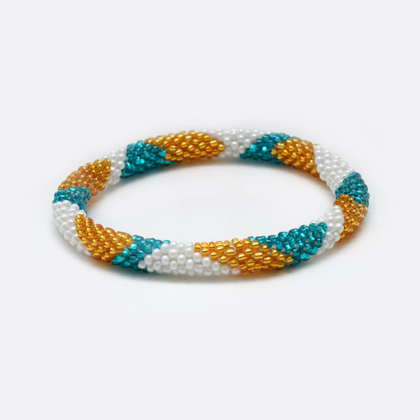 Perlenarmband - Gold & Weiß & Türkis glänzend