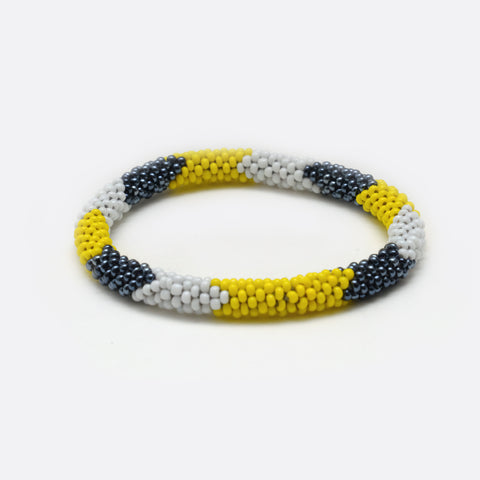 Beaded Bracelet - White & Yellow & Silver