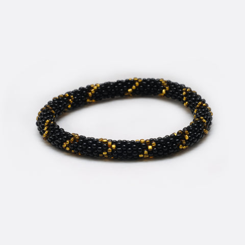 Beaded Bracelet - Black & Golden Flash