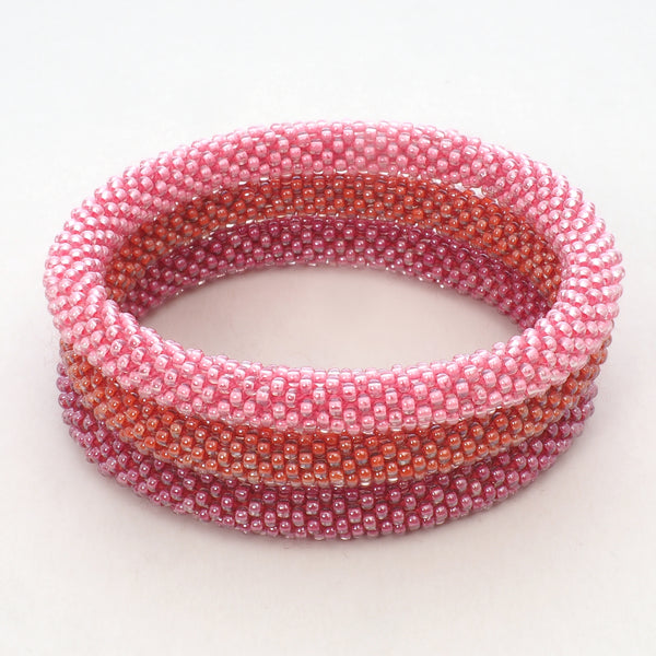 Beaded Bracelet Set of 3 - Mix of Shiny Pink
