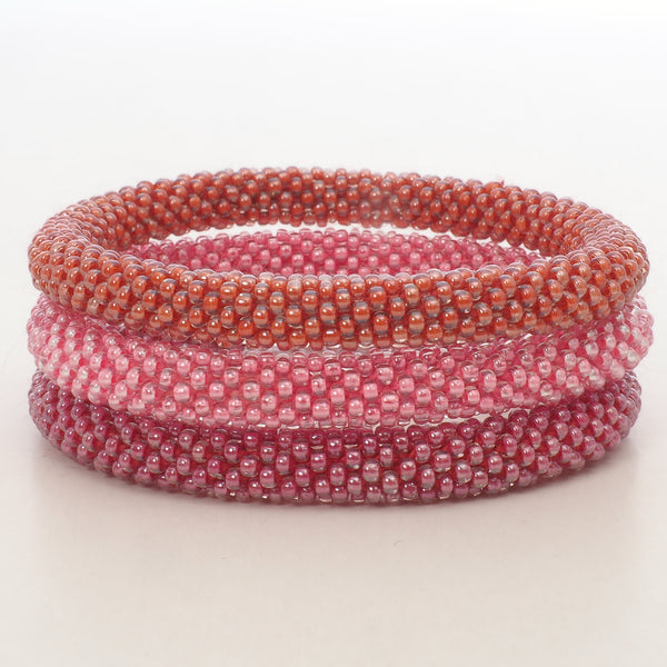 Beaded Bracelet Set of 3 - Mix of Shiny Pink