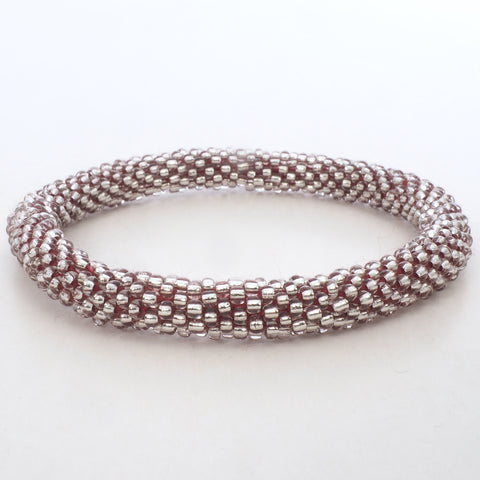 Beaded Bracelet - Silver & Pink Thread