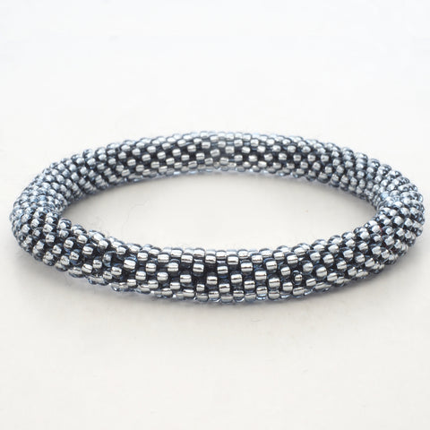 Beaded Bracelet - Silver Shiny & Transparent Light