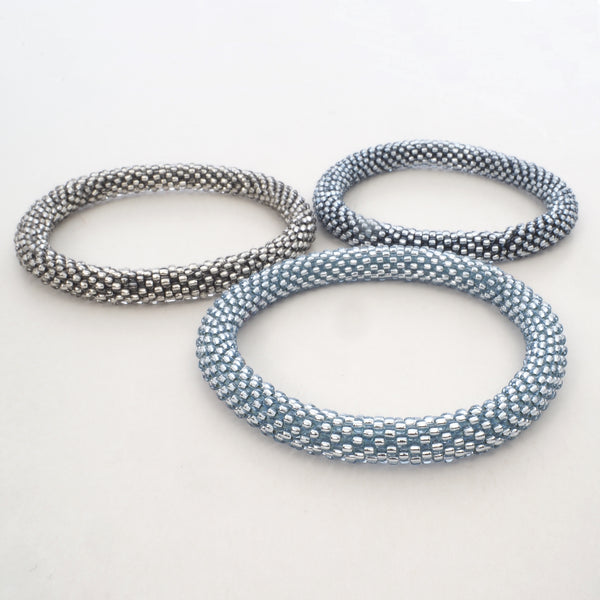 Beaded Bracelet Set of 3 - Shades of Silver