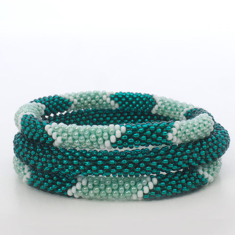 Perlenarmband 3er-Set - Dark Turquoise Shiny & Dark Turquoise - Weiß - Hellblau