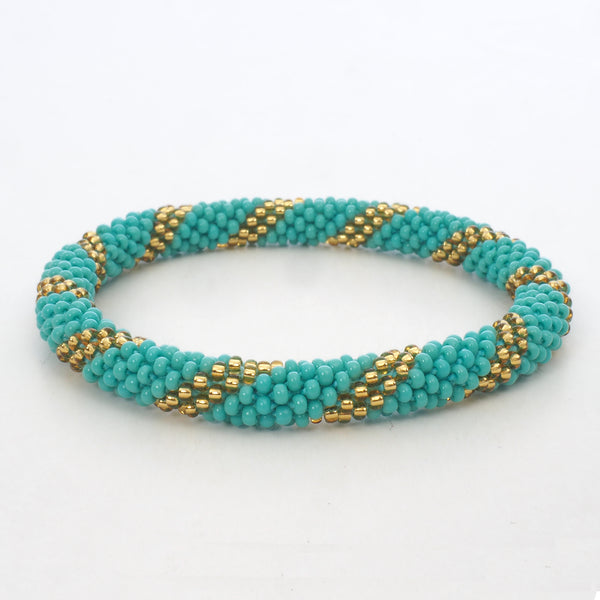 Beaded Bracelet - Turquoise & Shiny Gold