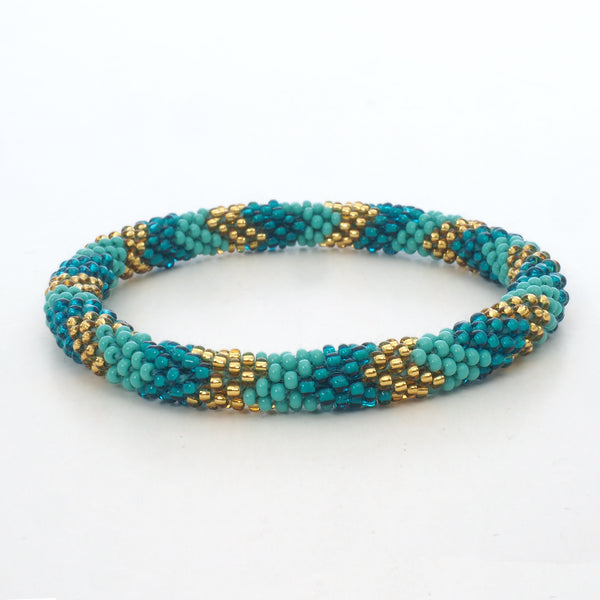 Beaded Bracelet - Turquoise & Shiny Turquoise & Gold