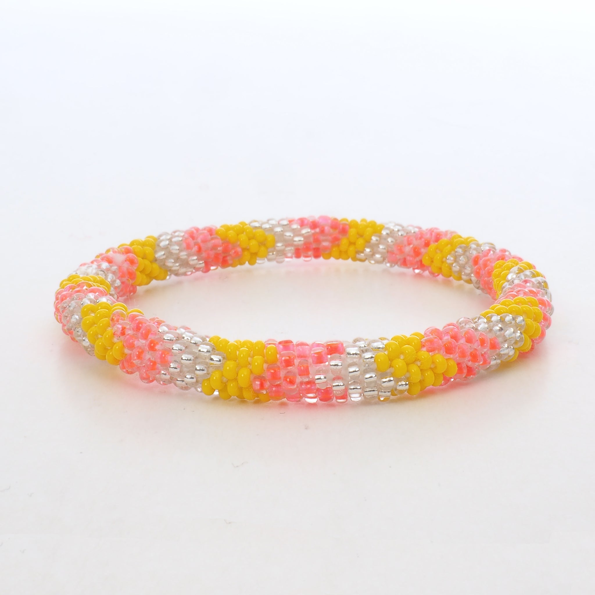 Beaded Bracelet - Neon Pink & Yellow & Silver