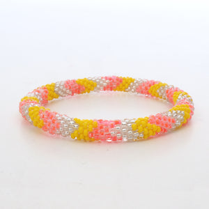 Beaded Bracelet - Neon Pink & Yellow & Silver