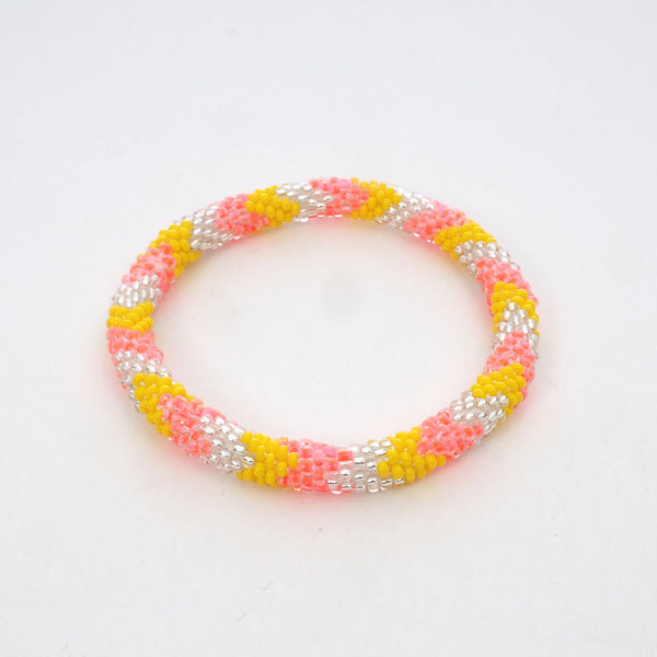 Beaded Bracelet - Neon Pink & Yellow & Silver