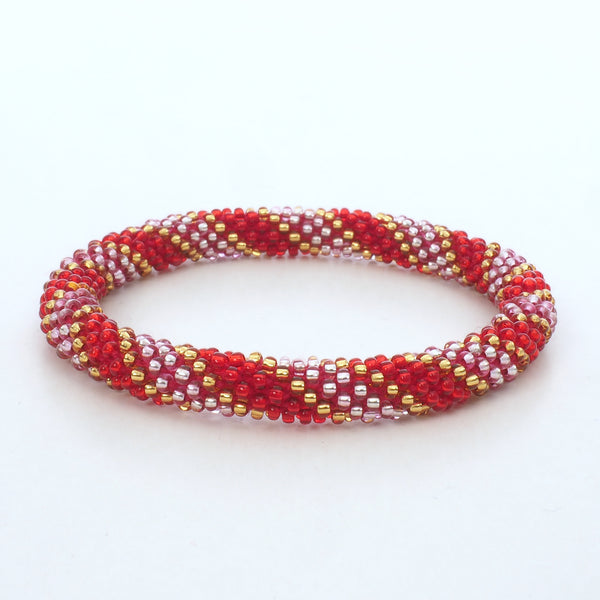 Perlenarmband - Transparent Shiny Red & Rose & Gold