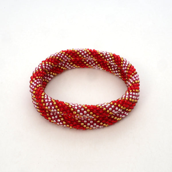 Beaded Bracelet Set - Transparent Shiny Red & Rose & Gold