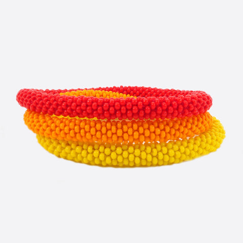 Beaded Bracelet Set - Red & Orange & Yellow Summer