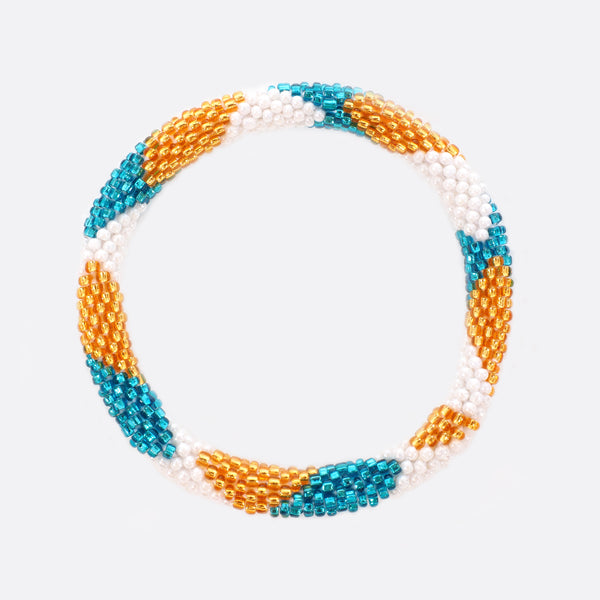 Beaded Bracelet - Gold & White & Turquoise Shiny