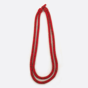 Beaded Double-String Necklace – Red With Golden Dots
