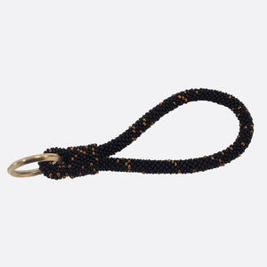 Beaded Key Chain - Black & Golden Dots