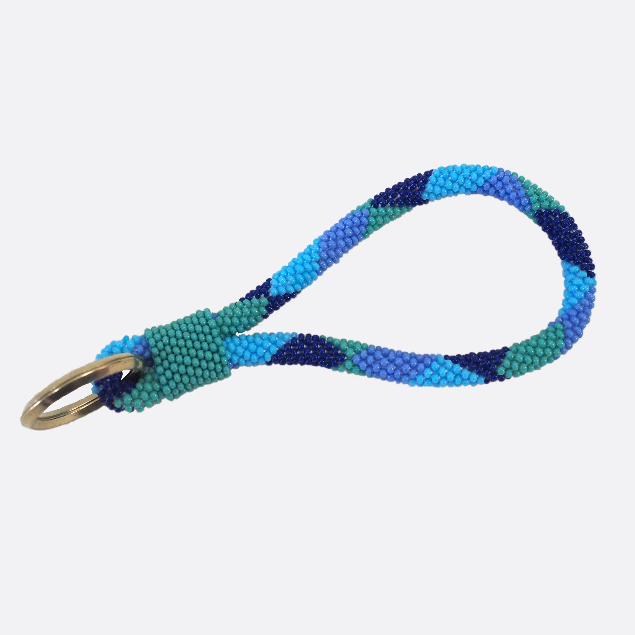 Beaded Key Chain - Blue Squares