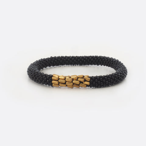 Beaded Bracelet With Brass - Black