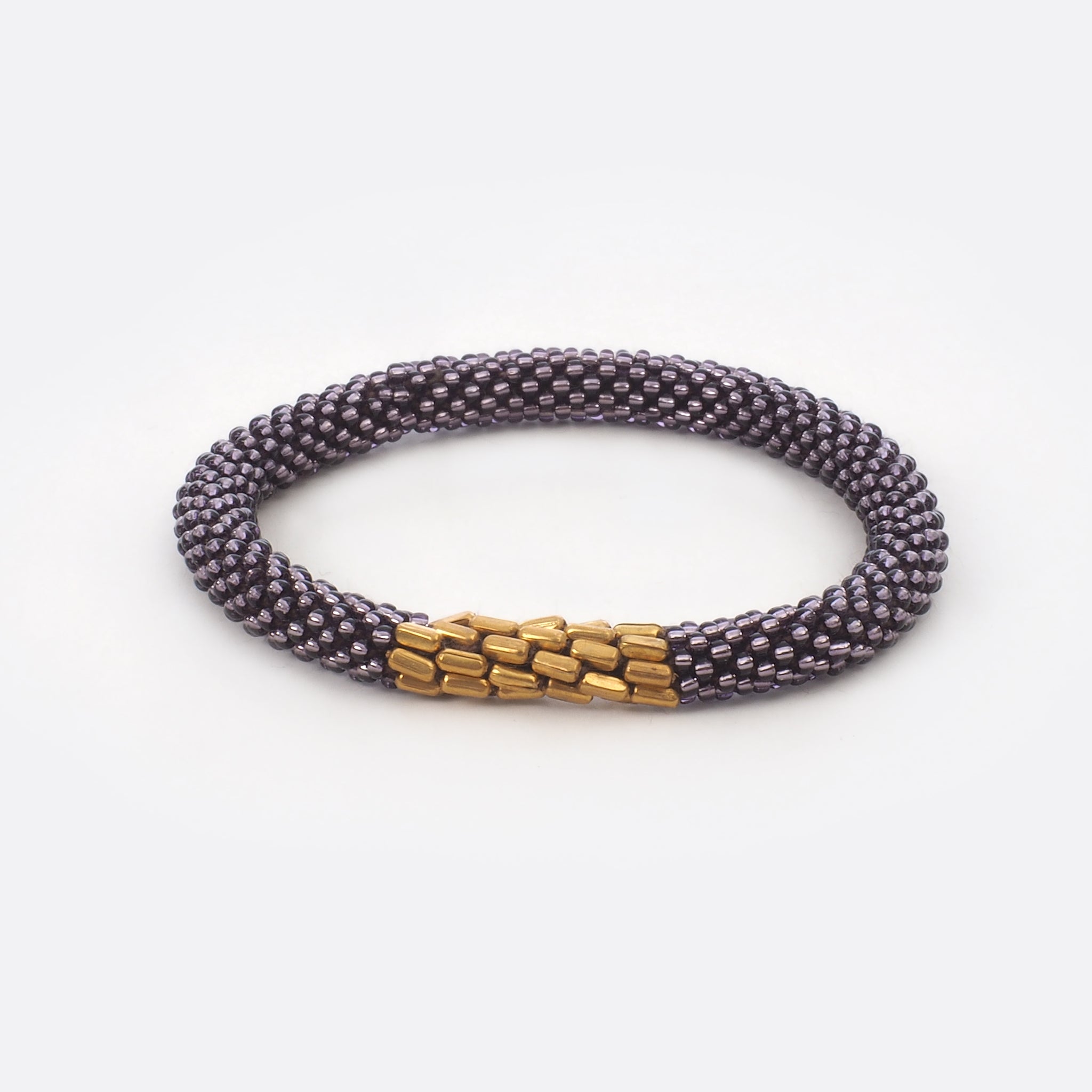 Beaded Bracelet With Brass - Transparent Purple Shiny