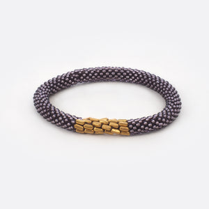 Beaded Bracelet With Brass - Transparent Purple Shiny