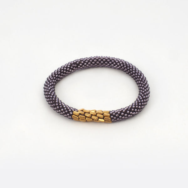 Beaded Bracelet With Brass - Transparent Purple Shiny