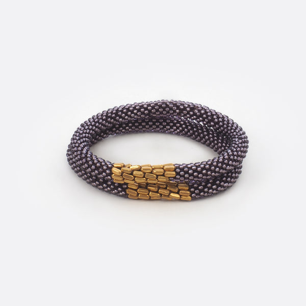 Beaded Bracelet With Brass Set - Transparent Purple Shiny